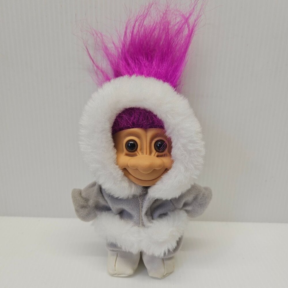 Russ Troll 5" Doll Trolls Around the World Iceland Purple Hair Gray Parka Vtg